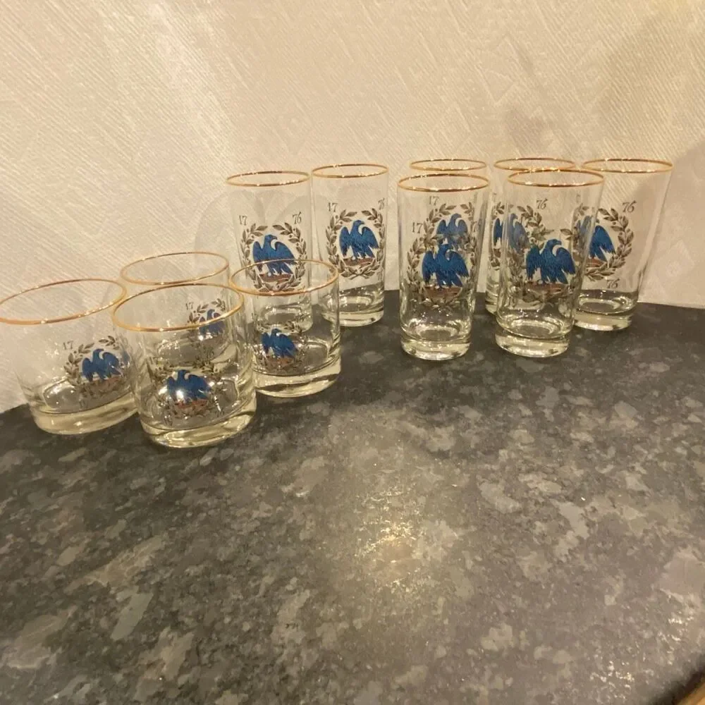 Set Vintage Bicentennial Drinking Glasses Patriotic Eagle Americana Flag